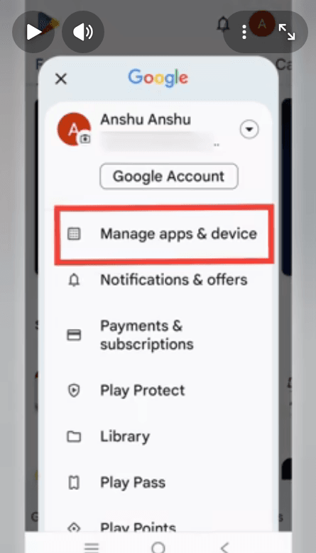 Profile menu with Play Protect option highlighted
