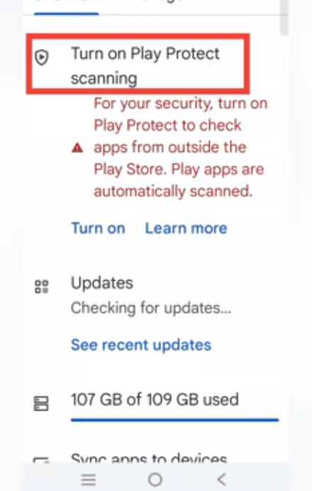Play Protect scanning status overview